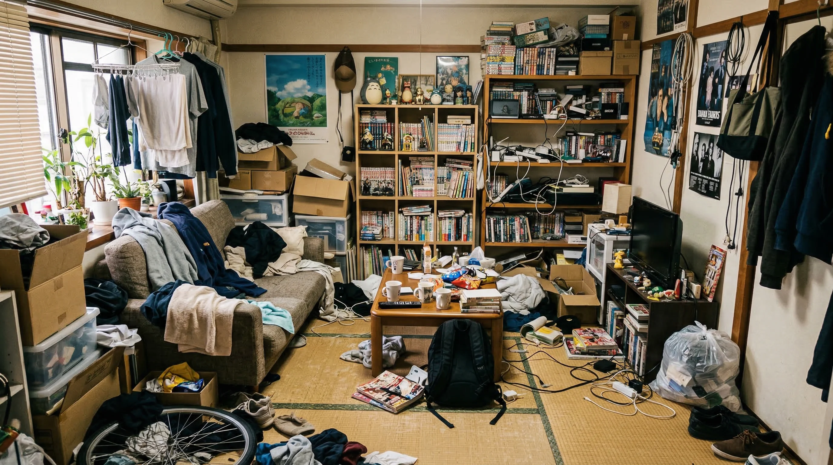 Cluttered Japanese living room before professional organization